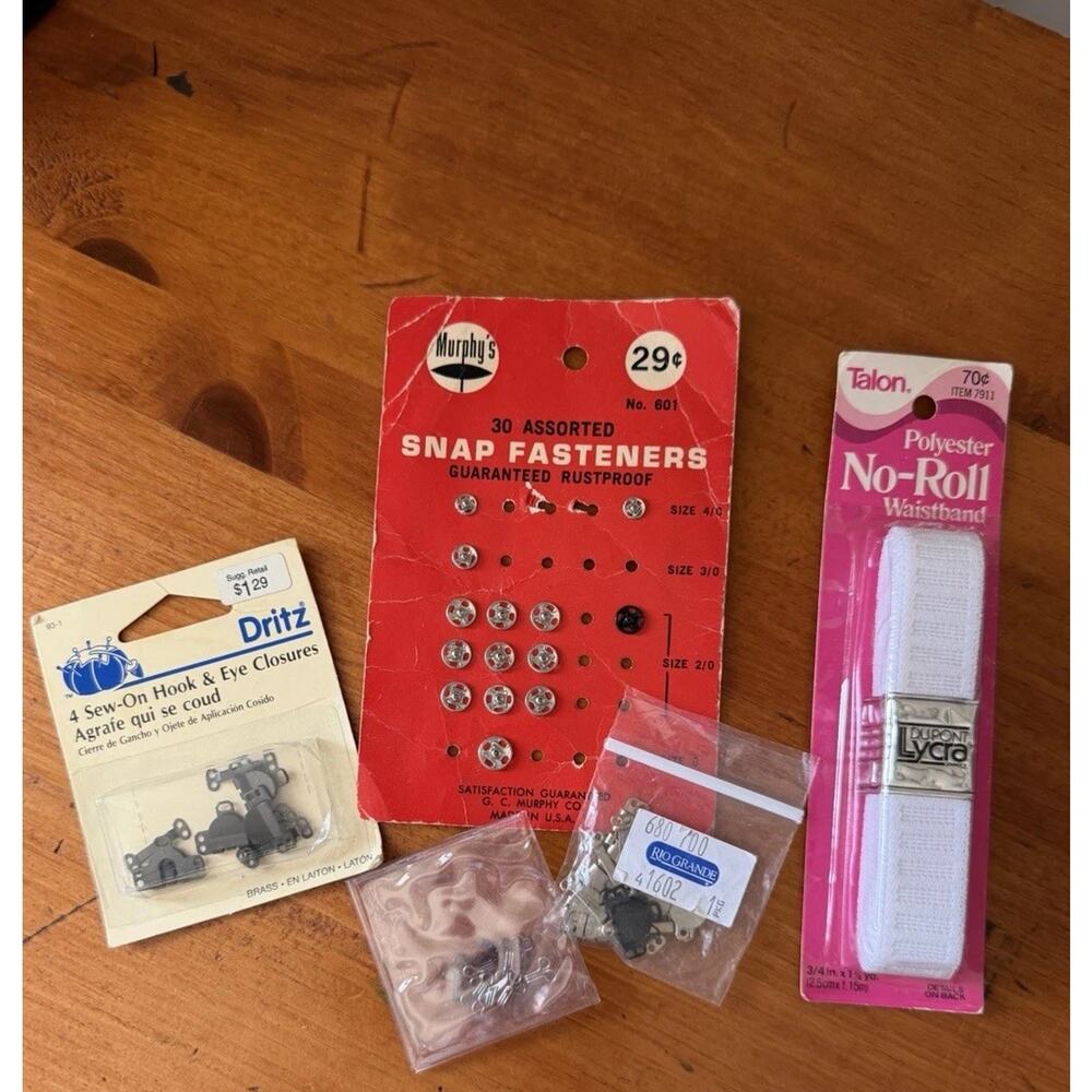 Vintage Sewing Notions Lot Tools Trims Snaps Elastic Thimble Scissor Craft Bundl - Picture 2 of 12